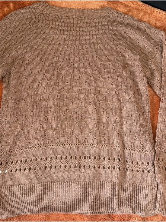 Maurices Taupe Pointelle Crewneck Sweater - Picture 3 of 3
